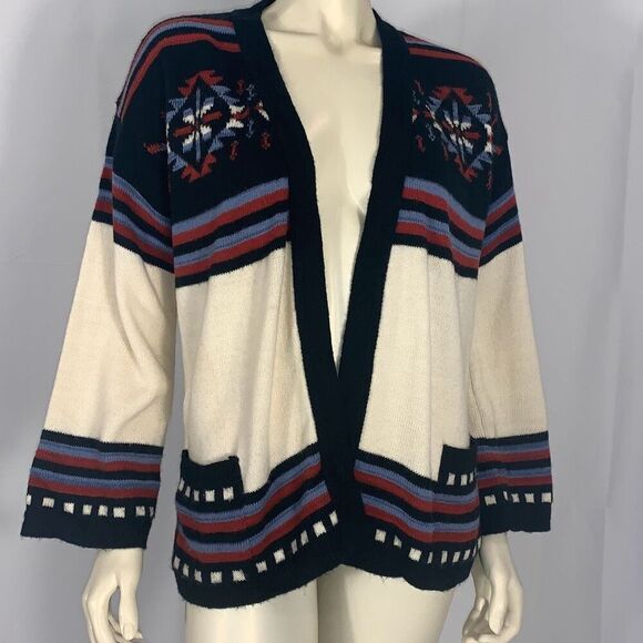 Vintage Aztec Bell Sleeve Knit Cardigan Sweater Size Medium - Picture 1 of 13